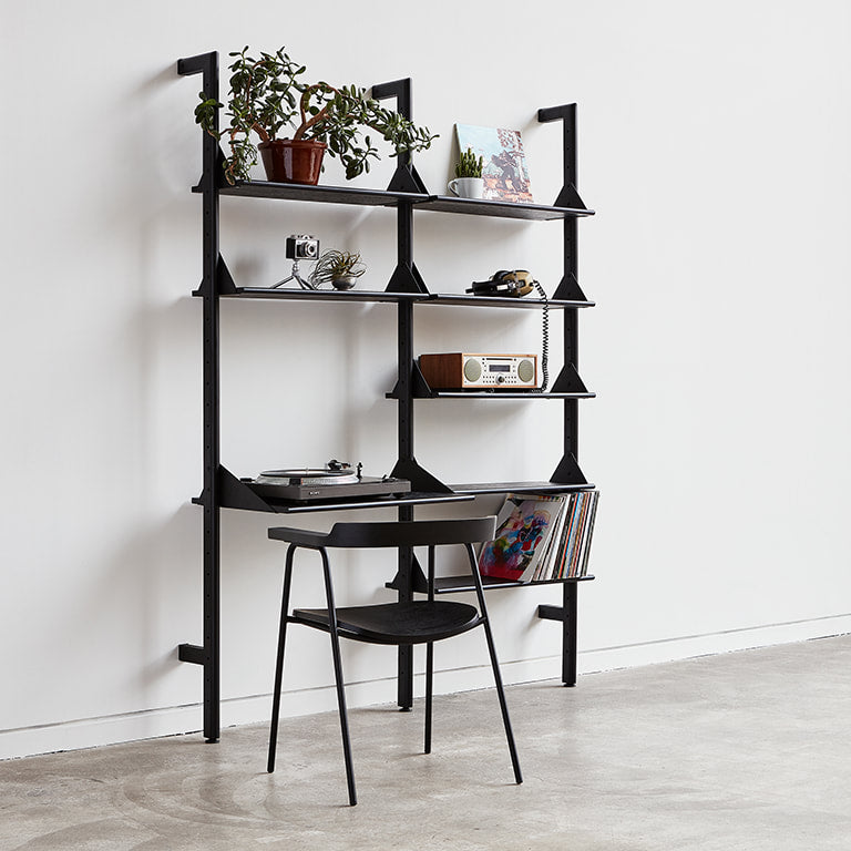 Gus* Modern BRANCH-2 Black Ash shelving unit with desk
