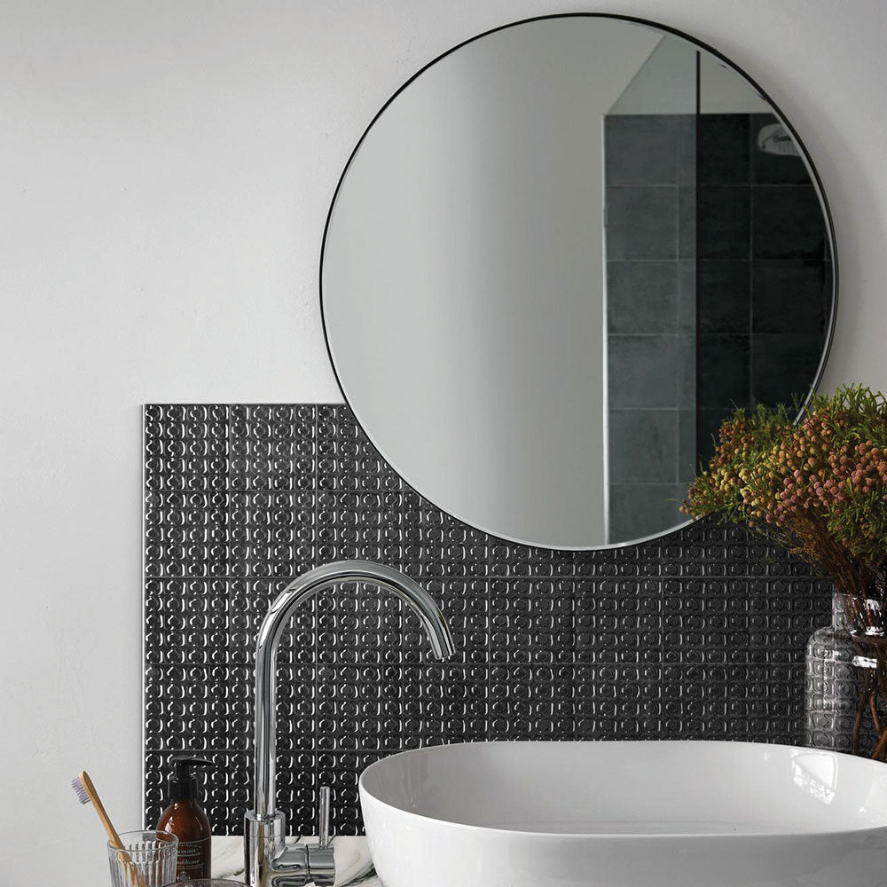 MEMORIA Nero Tappeto #1 6 x 6 hand painted style glossy wall tile