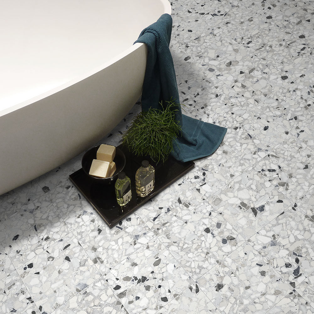 RECYCLE Dark 8 x 8 terrazzo style porcelain tile