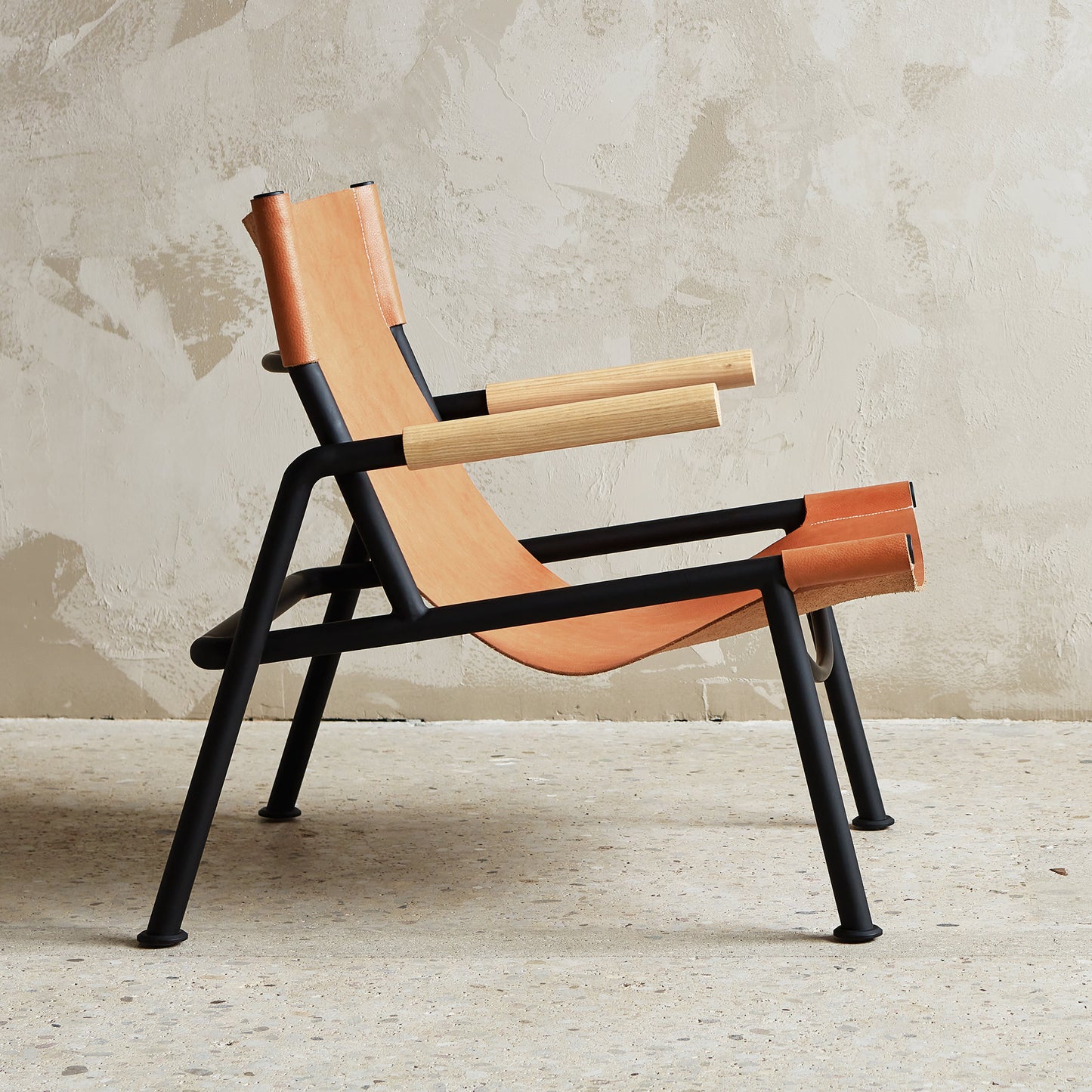 Gus* Modern WYATT sorrel havana leather sling chair * FLOOR MODEL SALE *