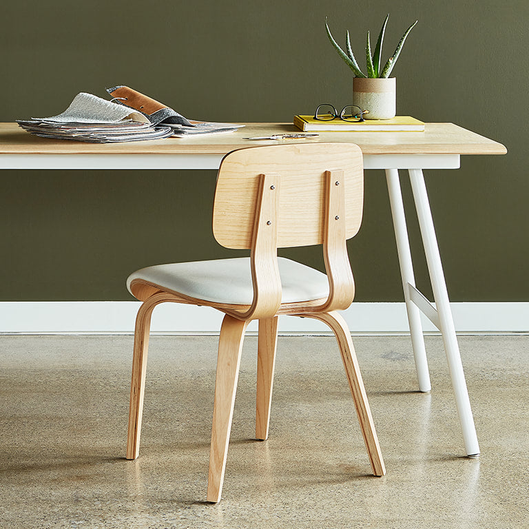 Gus* Modern CARDINAL blonde ash / white leather dining chair