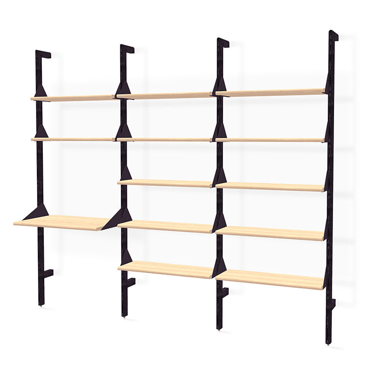 Gus* Modern BRANCH-3 black / black / blonde ash shelving unit w/ desk