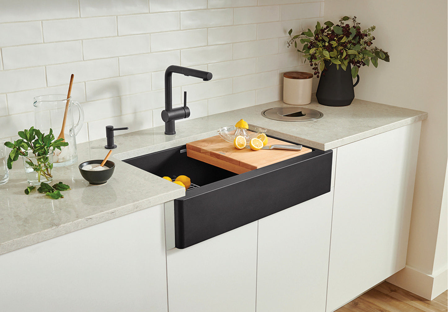 Blanco VINTERA 30 Cinder Silgranit super single farmhouse kitchen sink