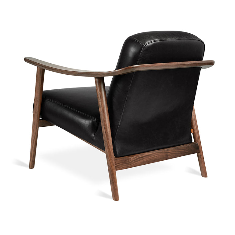 Gus* Modern BALTIC Saddle Black Leather chair with Walnut frame