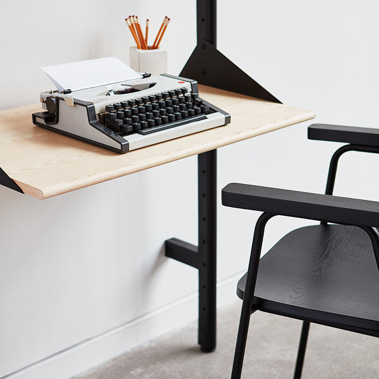 Gus* Modern BRANCH-2 Black Ash shelving unit with desk
