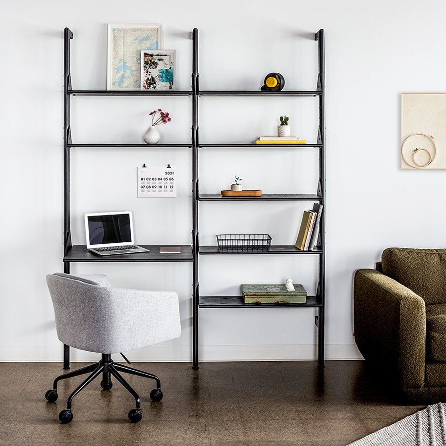 Gus* Modern BRANCH-2 Black Ash shelving unit with desk