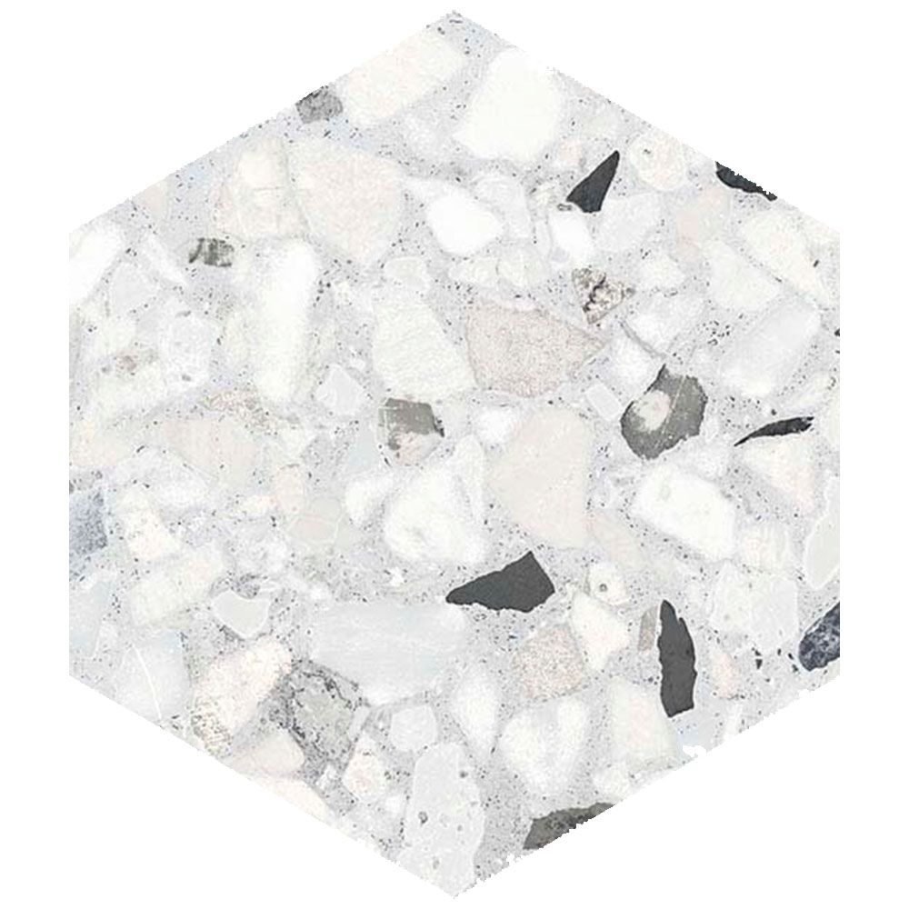 RECYCLE River White 8 x 10 hexagon terrazzo style porcelain tile