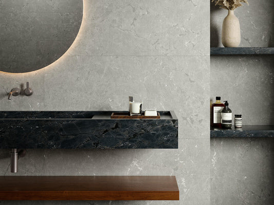 NEEKO Grey "Decor" 24 x 48 stone effect matte floor / wall tile