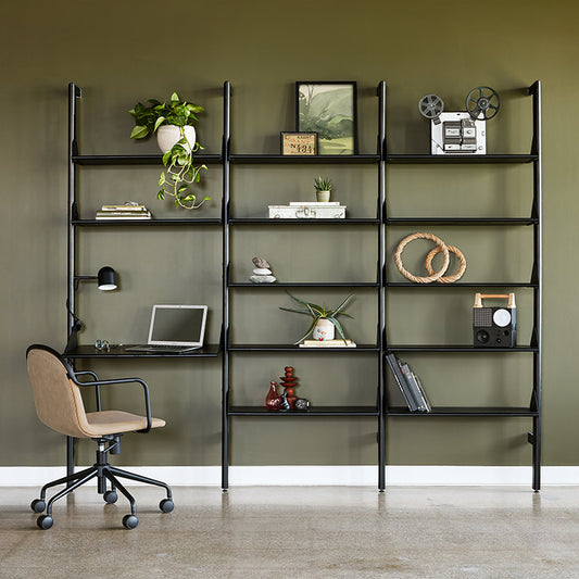 Gus* Modern BRANCH-3 Black Ash shelving unit with desk