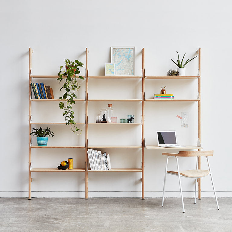 Gus* Modern BRANCH-3 black / black / blonde ash shelving unit w/ desk