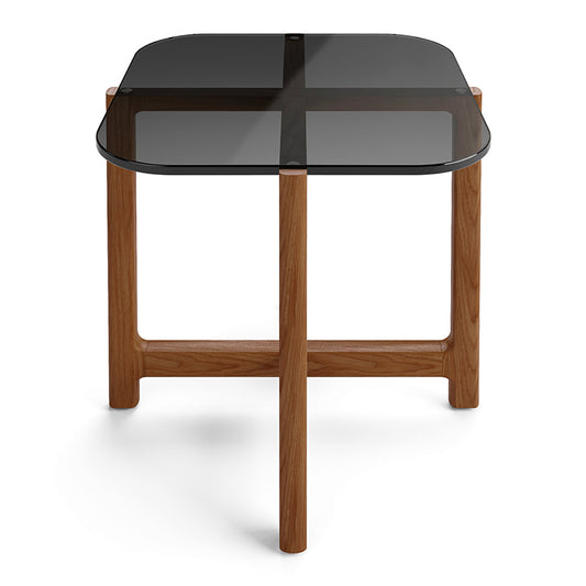 FLOOR MODEL * save 40%* | Gus* Modern QUARRY Natural Walnut end table with Smoke Glass