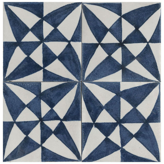 MEMORIA Blu Tappeto #5 6 x 6 hand painted style glossy wall tile