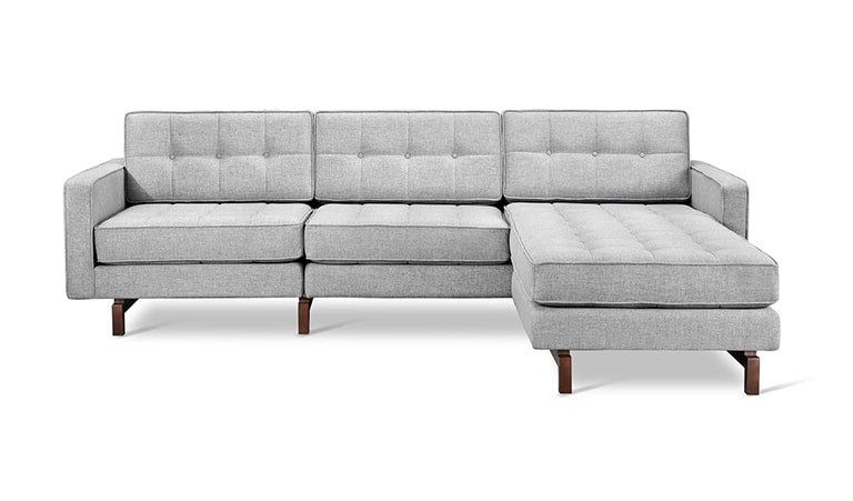 Gus* Modern JANE 2 Bayview Silver bi-sectional sofa with Walnut base