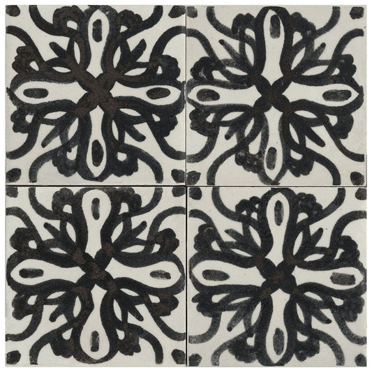 MEMORIA Nero Tappeto #4 6 x 6 hand painted style glossy wall tile