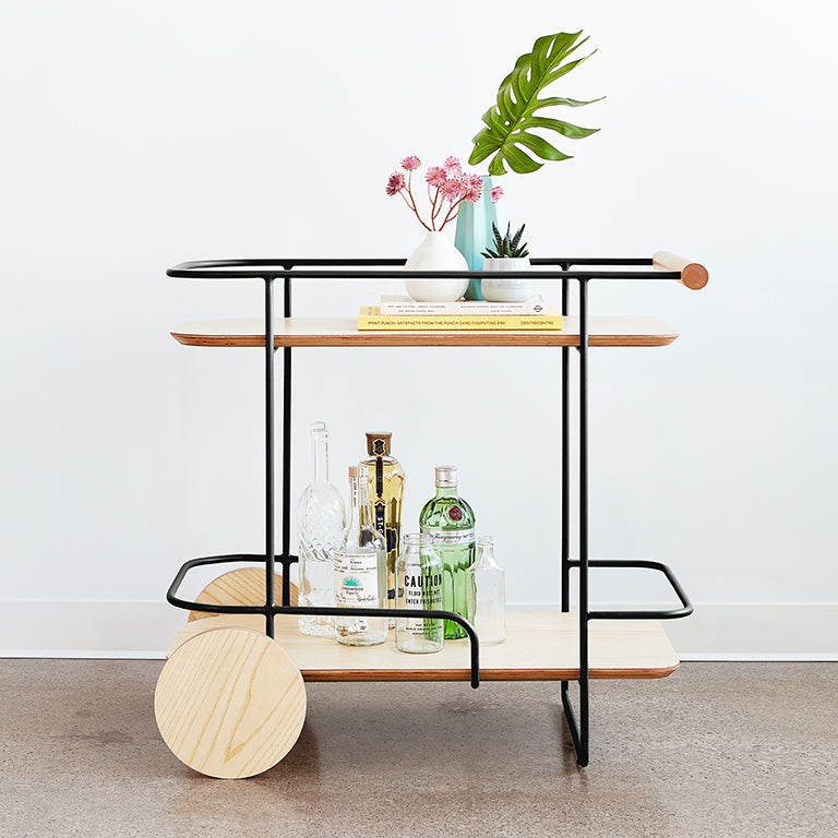 Gus* Modern ARCADE Blonde Ash bar cart