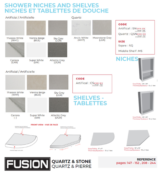 FUSION Atlantic Grey 16 x 24 quartz niche with shelf