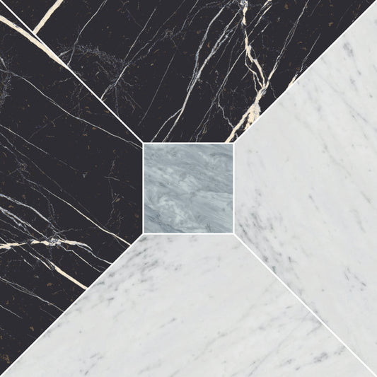 MAJESTIC Nero Bianco Blue mosaic marble style matte wall / floor tile