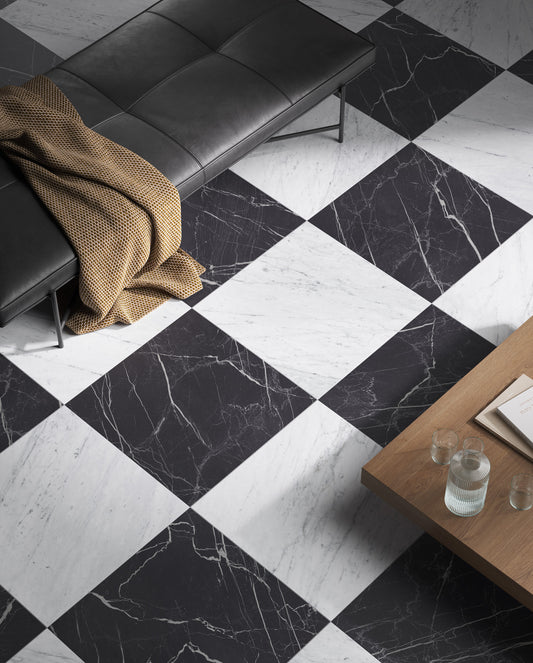 MAJESTIC Nero Bilbao 12 x 12 marble style matte wall / floor tile