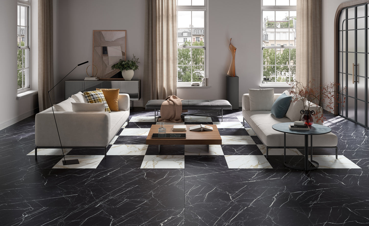 MAJESTIC Nero Bilbao 12 x 12 marble style matte wall / floor tile