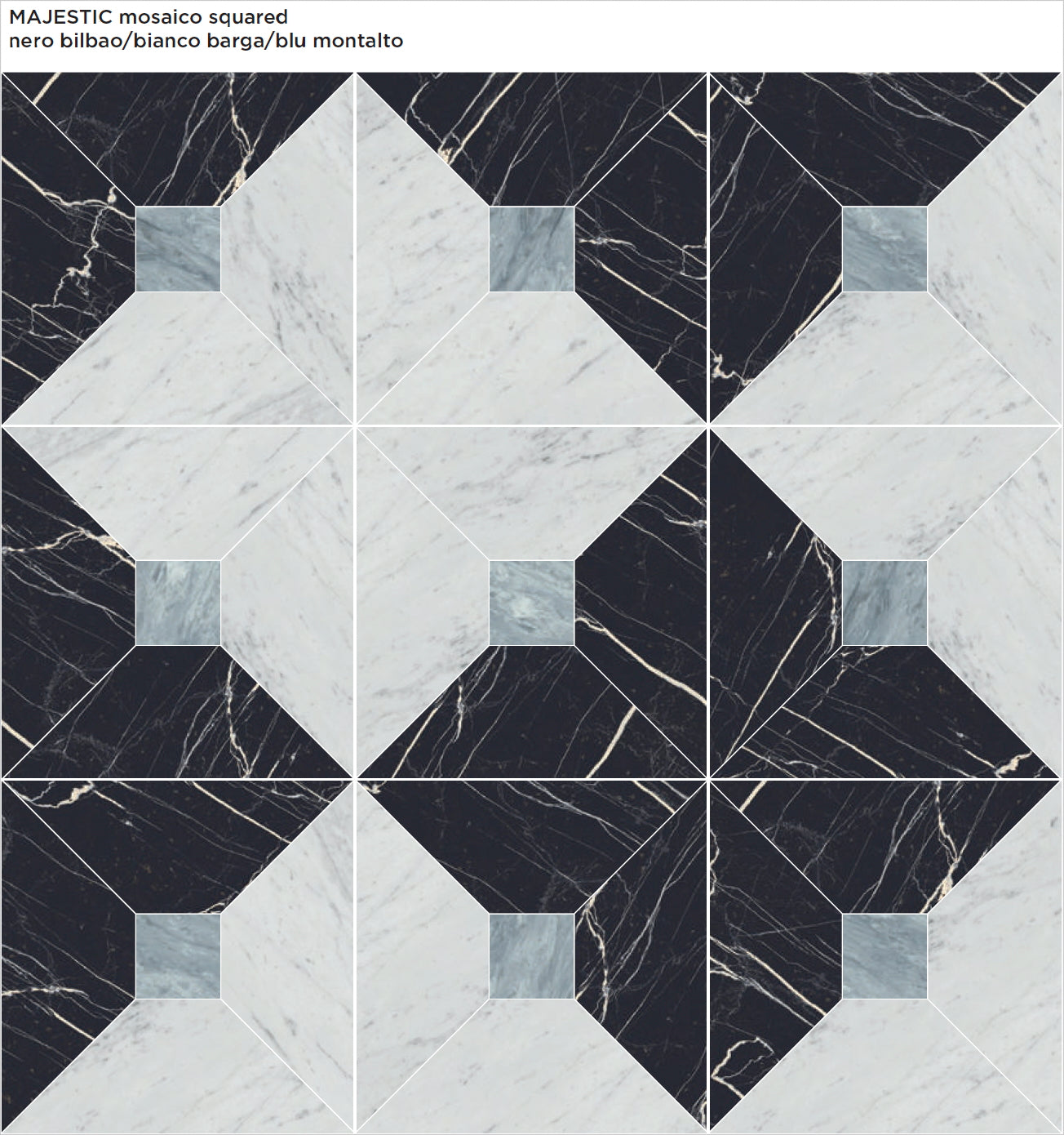 MAJESTIC Nero Bianco Blue mosaic marble style matte wall / floor tile
