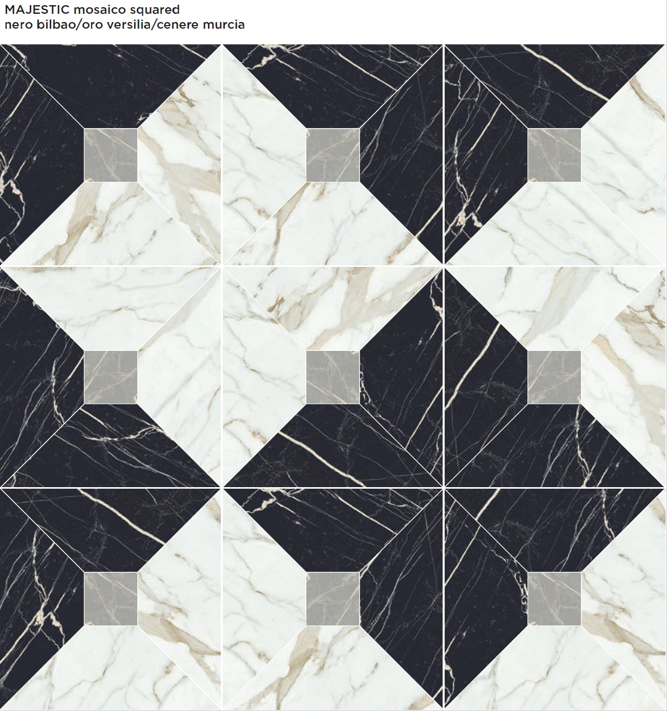 MAJESTIC Nero Oro Cenere mosaic marble style matte wall / floor tile