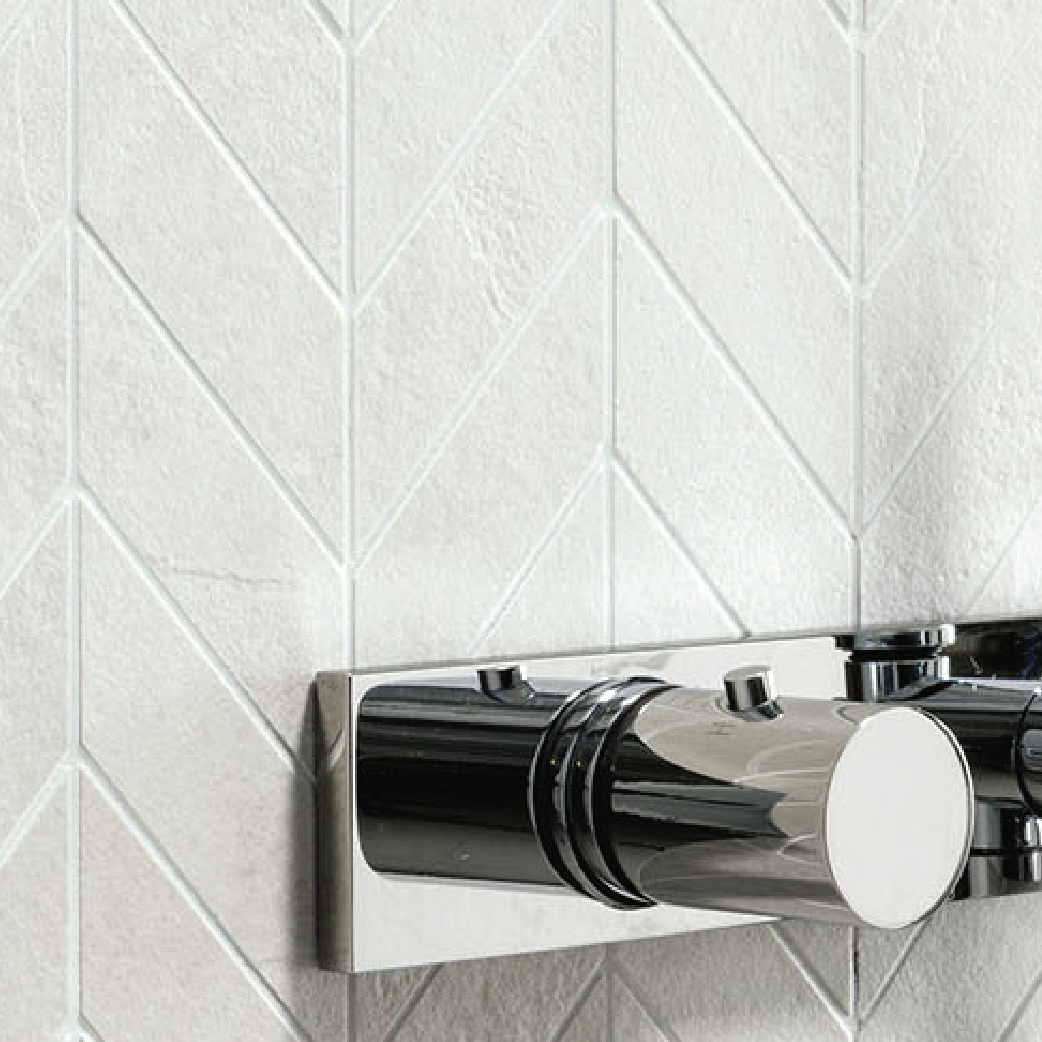 NUANCES White Mosaico Chevron 12 x 12 natural porcelain wall / floor tile