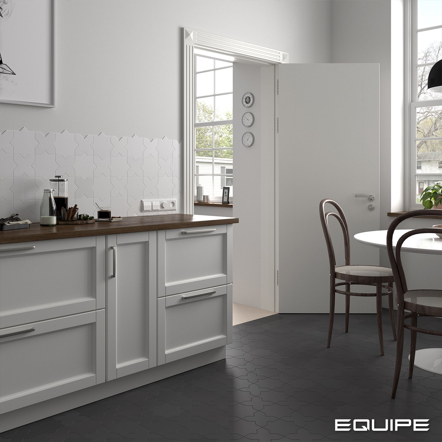 PORTO Black 5 x 5 "cross" and / or 6.5 x 6.5 "star" porcelain matte wall / floor tile