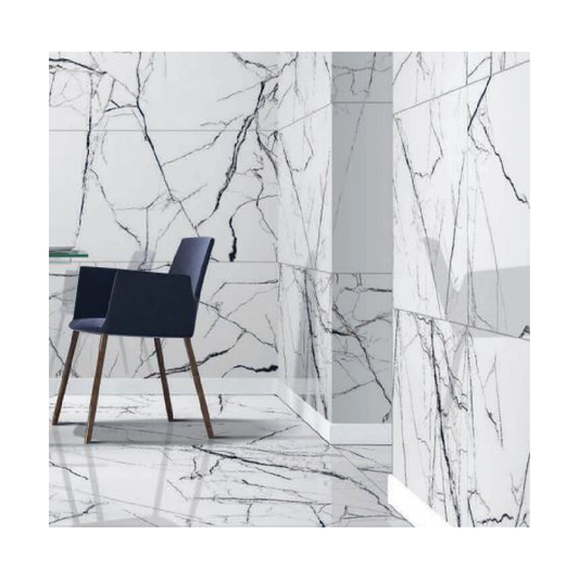 FLOOR ITALIA Bianco Marquina 24 x 24 glossy marble style porcelain wall / floor tile