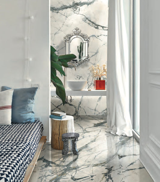 THE ROOM Invisible White 24 x 48 marble style polished wall / floor tile