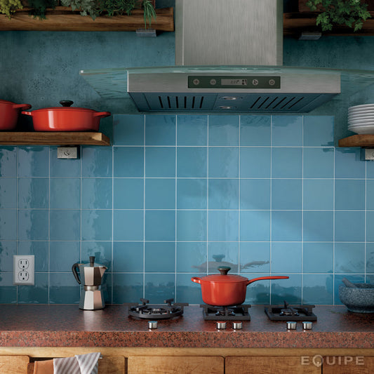 VILLAGE Azure Blue 5 x 5 zellige style glossy wall tile