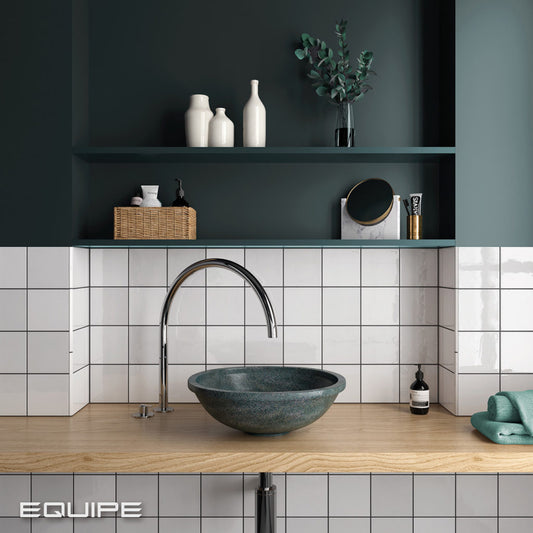 VILLAGE White 5 x 5 zellige style glossy wall tile