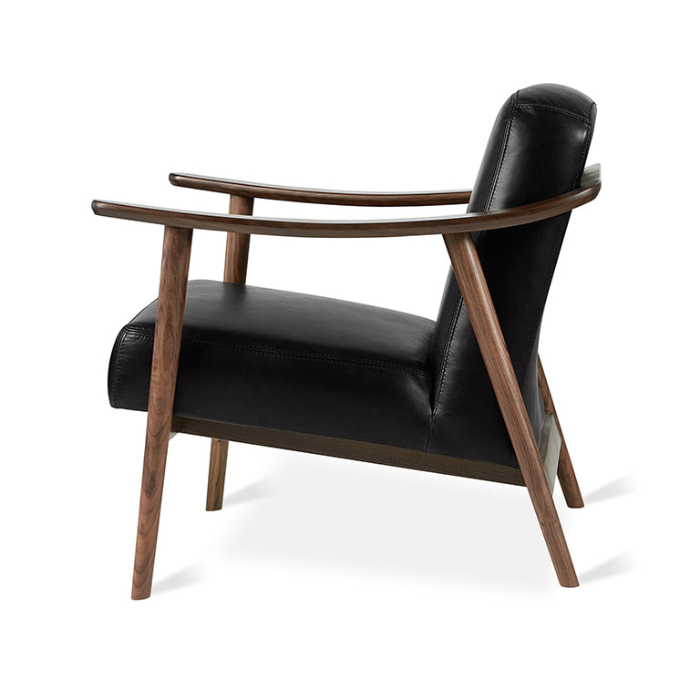Gus* Modern BALTIC Saddle Black Leather chair with Walnut frame