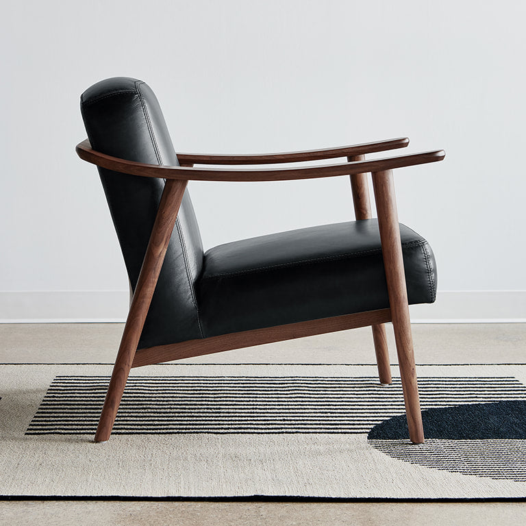 Gus* Modern BALTIC Saddle Black Leather chair with Walnut frame