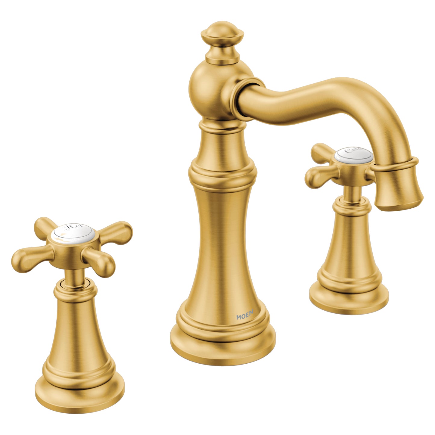 Moen WEYMOUTH® Brushed Gold widespread vanity faucet - X handle
