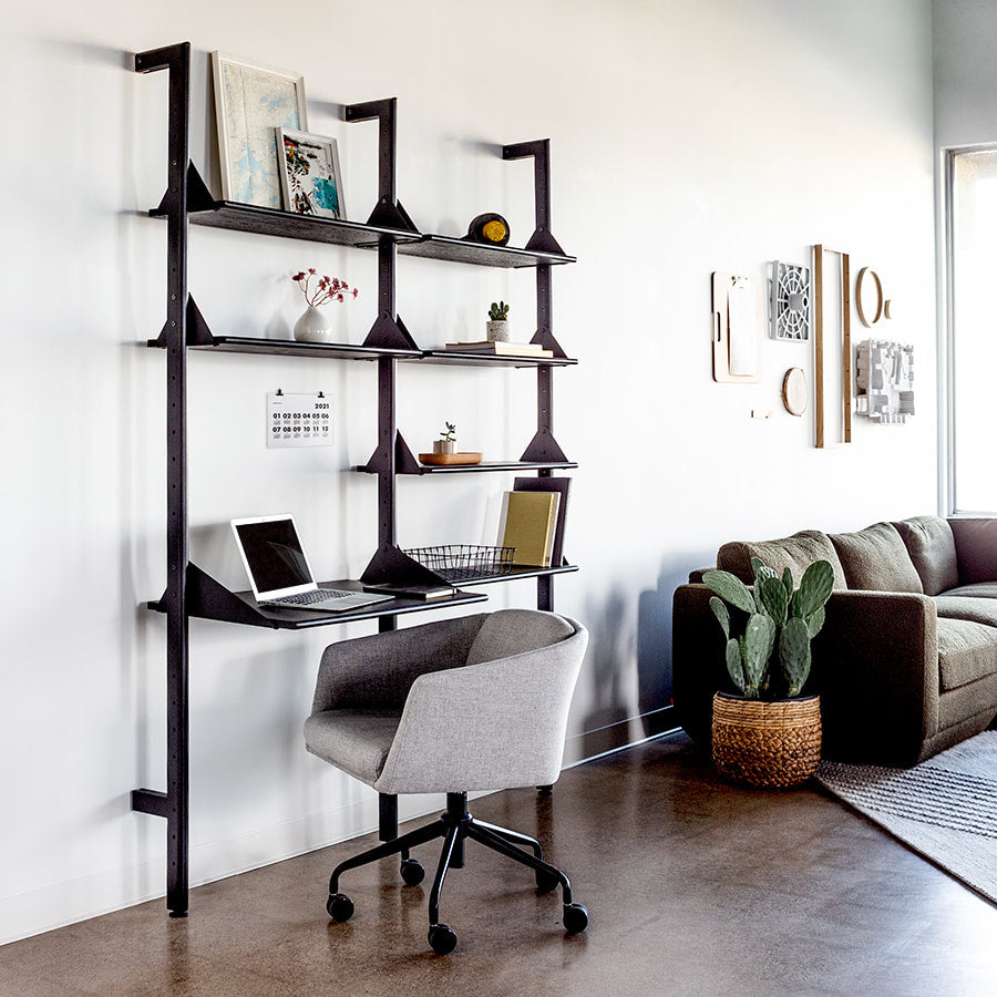 Gus* Modern BRANCH-2 Black Ash shelving unit with desk