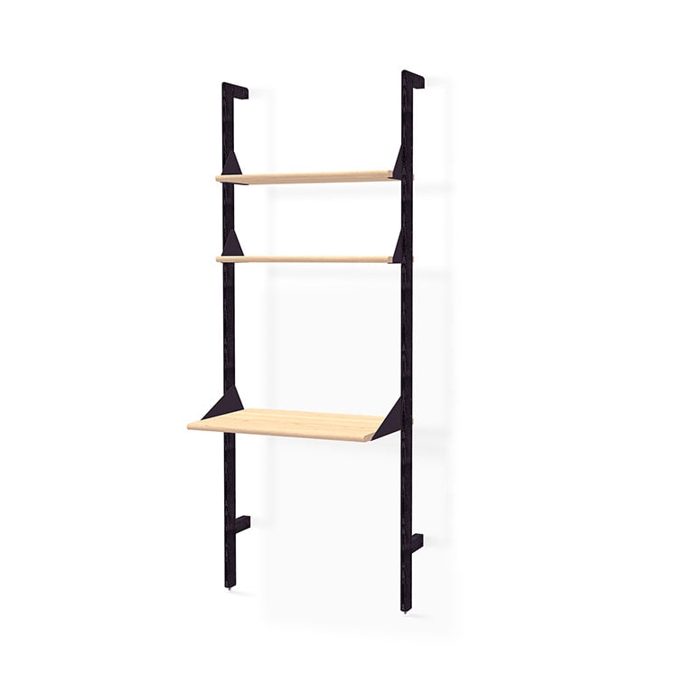 Gus* Modern BRANCH-1 black / black / blonde ash shelving unit w/ desk