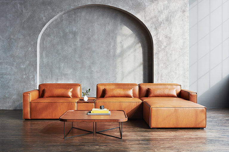 Gus* Modern MIX MODULAR 5PC Sectional | Right - Vegan Appleskin Leather Cognac