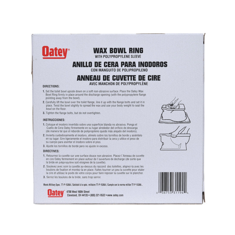 Oatey® standard wax toilet bowl ring with sleeve
