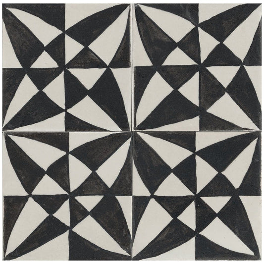 MEMORIA Nero Tappeto #5 6 x 6 hand painted style glossy wall tile