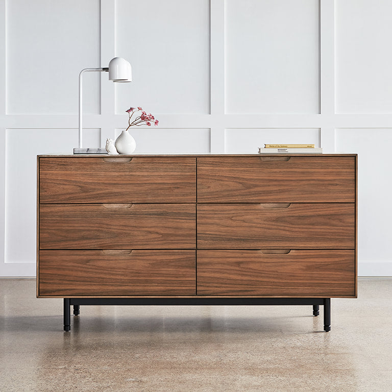 Gus* Modern MUNRO Classic Walnut six-drawer dresser