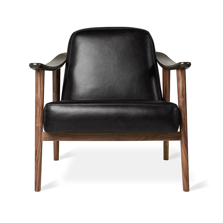 Gus* Modern BALTIC Saddle Black Leather chair with Walnut frame