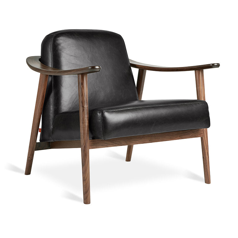 Gus* Modern BALTIC Saddle Black Leather chair with Walnut frame