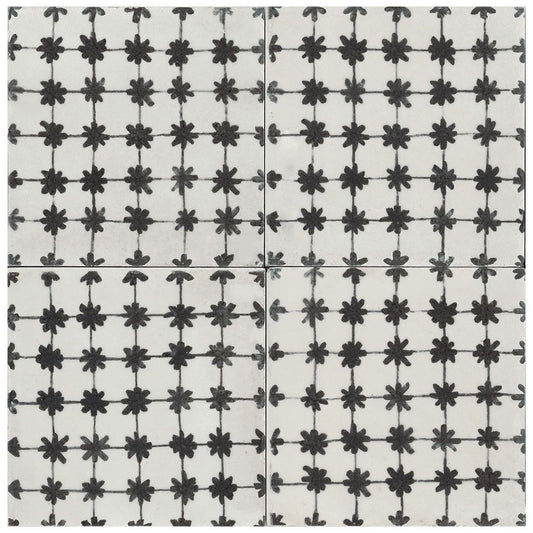 MEMORIA Nero Tappeto #1 6 x 6 hand painted style glossy wall tile