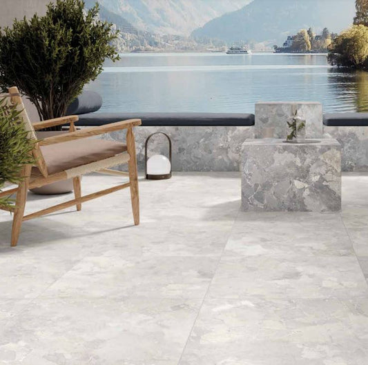 ARGOS White 24 x 24 stone effect honed wall / floor tile