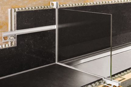 Schluter® DECO-SG decorative edge-protection profile with support channel for glass panels