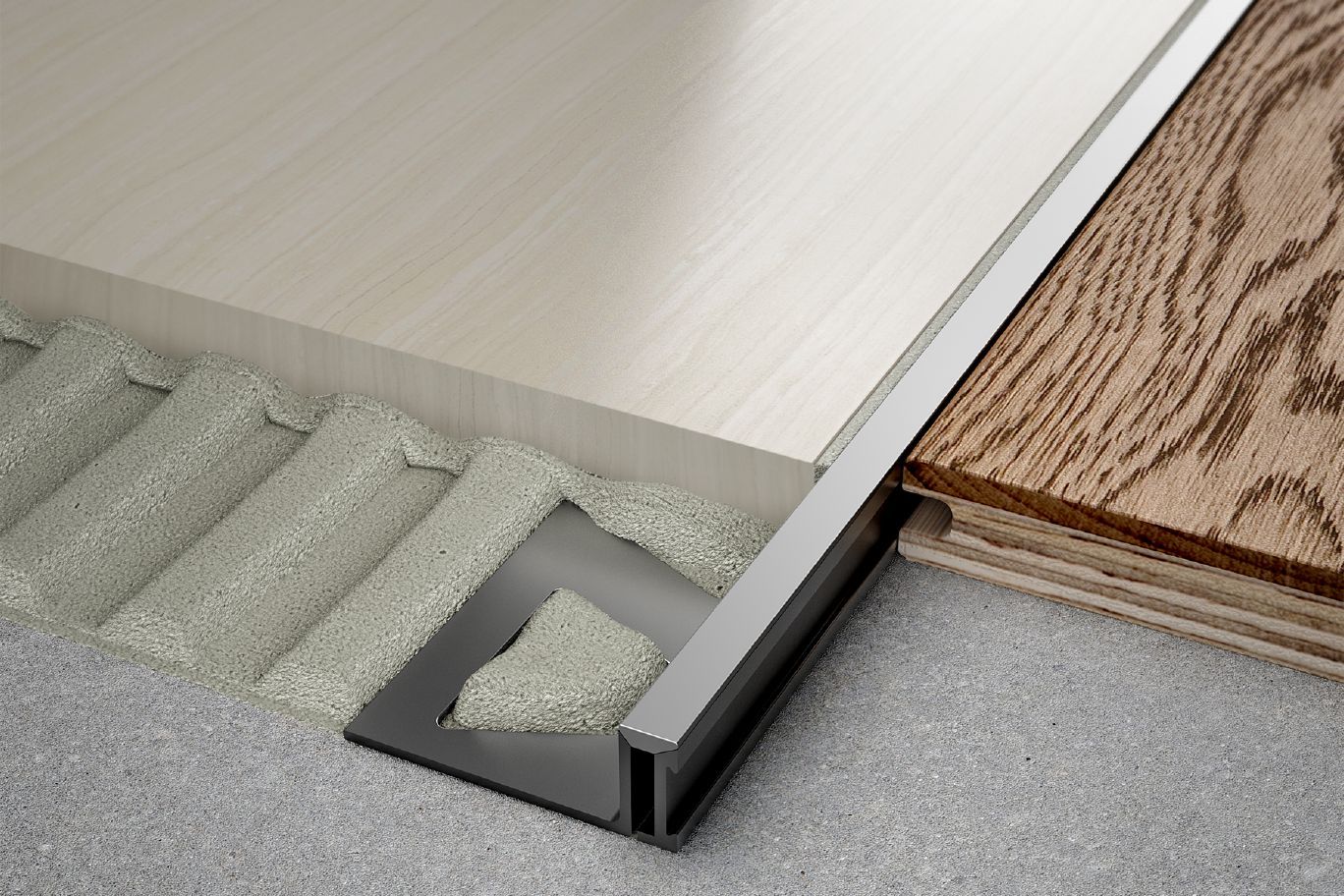 Schluter® DILEX-BWA perimeter joint profile isolates tile covering from fixed building elements