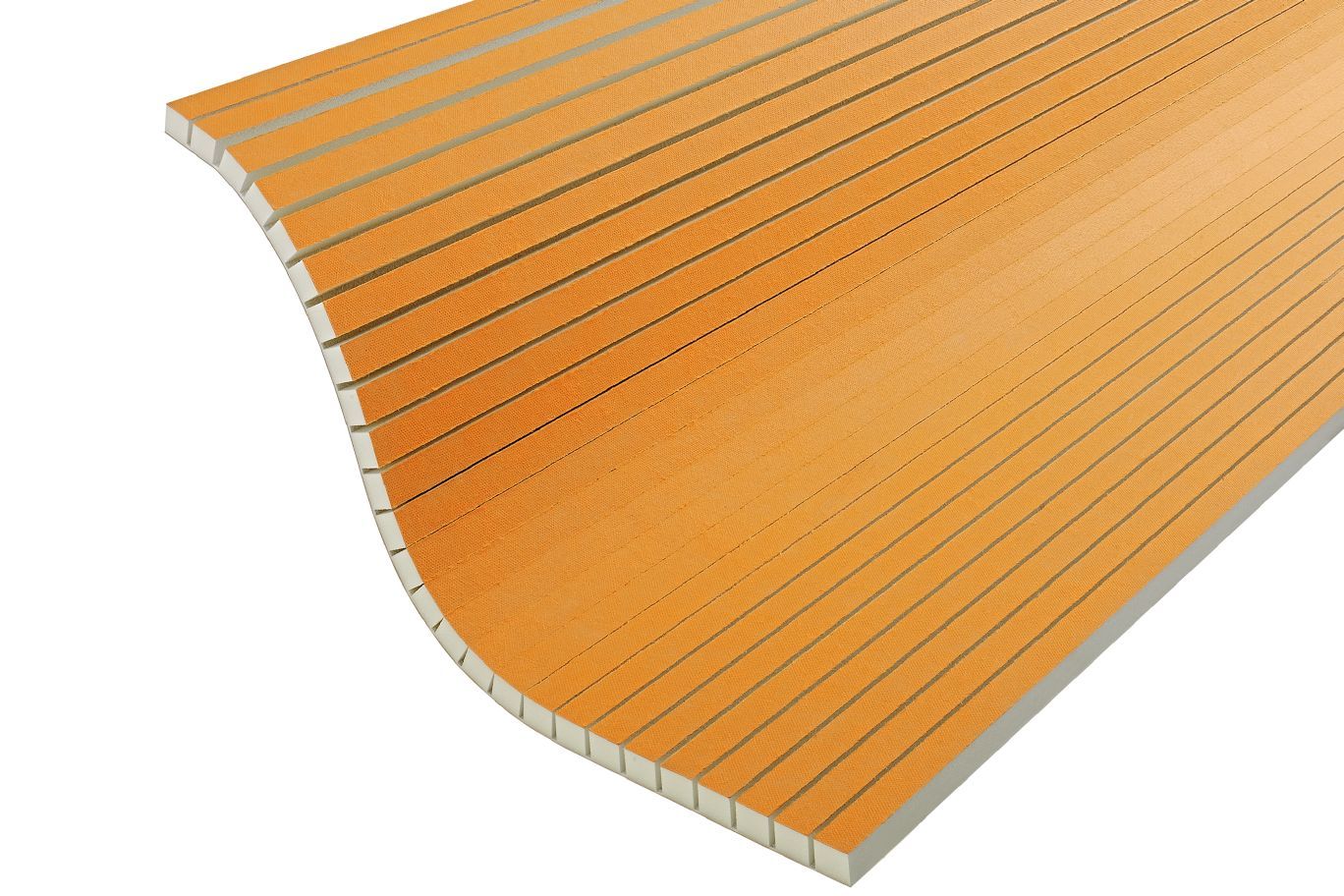 Schluter® KERDI-BOARD-V vertically grooved building panel to create curved elements for tile