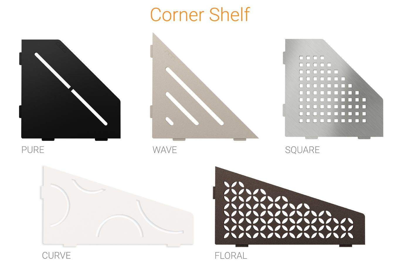 Schluter® SHELF-E corner shelf designed for tiled walls