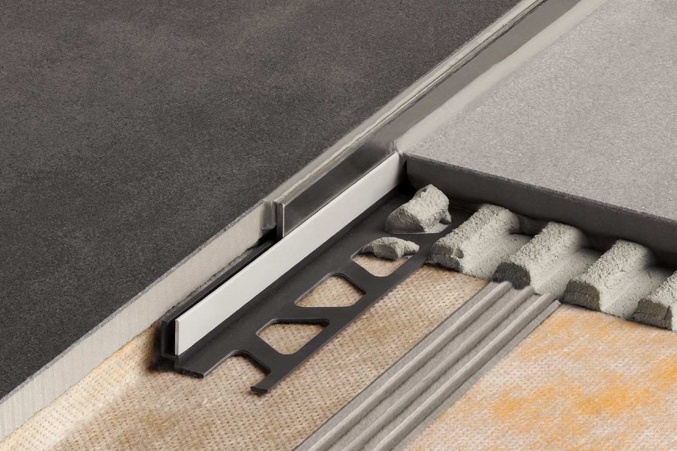 Schluter® SHOWERPROFILE-S two-part profile with tapered edge to cover adjoining tile edges