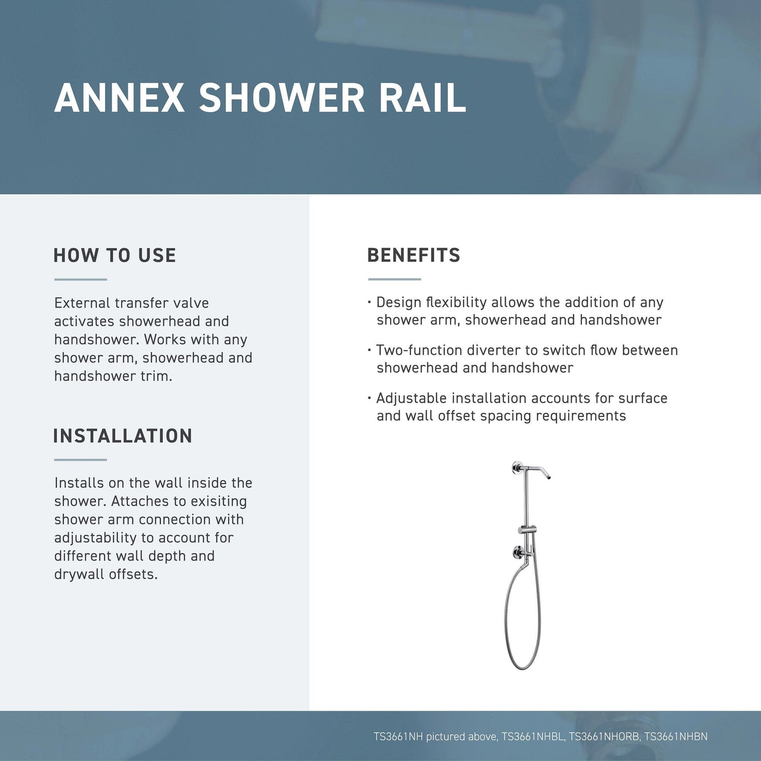 Moen ANNEX™ retrofit shower rail